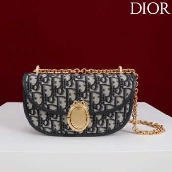 Dior Women Small Dior Médaillon Flap Bag with Chain Blue Dior Oblique Jacquard