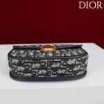 Dior Women Small Dior Médaillon Flap Bag with Chain Blue Dior Oblique Jacquard