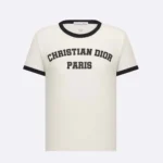 Dior Women T-Shirt White and Black Cotton and Linen Jersey 513T07B4222