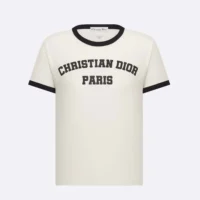 Dior Women T-Shirt White and Black Cotton and Linen Jersey 513T07B4222