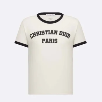 Dior Women T-Shirt White and Black Cotton and Linen Jersey 513T07B4222