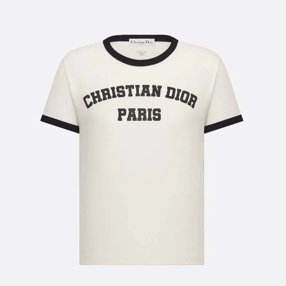 Dior Women T-Shirt White and Black Cotton and Linen Jersey 513T07B4222 (1) Dior Women T-Shirt White and Black Cotton and Linen Jersey 513T07B4222