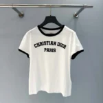 Dior Women T-Shirt White and Black Cotton and Linen Jersey 513T07B4222