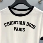 Dior Women T-Shirt White and Black Cotton and Linen Jersey 513T07B4222