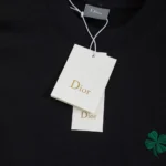 Dior Women T-Shirt with Dior Clover Embroidery Regular Fit Black Cotton Jersey
