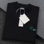 Dior Women T-Shirt with Dior Clover Embroidery Regular Fit Black Cotton Jersey