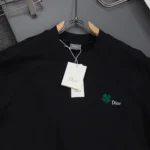 Dior Women T-Shirt with Dior Clover Embroidery Regular Fit Black Cotton Jersey
