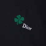 Dior Women T-Shirt with Dior Clover Embroidery Regular Fit Black Cotton Jersey