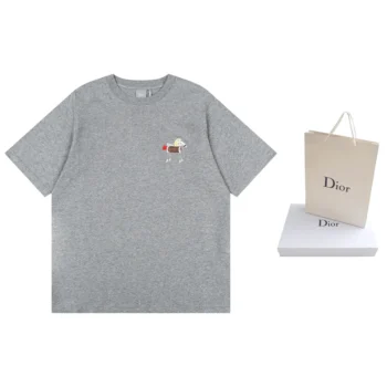 Dior Women T-Shirt with Horse Embroidery Relaxed Fit Gray Cotton Jersey 683J624A0677