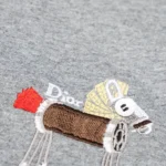 Dior Women T-Shirt with Horse Embroidery Relaxed Fit Gray Cotton Jersey 683J624A0677