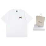 Dior Women T-Shirt with Horse Embroidery Relaxed Fit White Cotton Jersey 683J624A0677