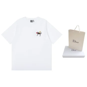 Dior Women T-Shirt with Horse Embroidery Relaxed Fit White Cotton Jersey 683J624A0677