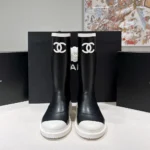 Chanel Women CC Monogram Bicolor Rain Boots-Black/White