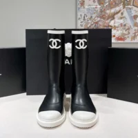 Chanel Women CC Monogram Bicolor Rain Boots-Black/White