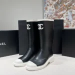 Chanel Women CC Monogram Bicolor Rain Boots-Black/White