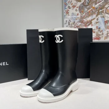 Chanel Women CC Monogram Bicolor Rain Boots-Black/White
