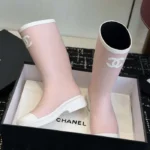 Chanel Women CC Monogram Bicolor Rain Boots-Pink