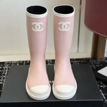 Chanel Women CC Monogram Bicolor Rain Boots-Pink