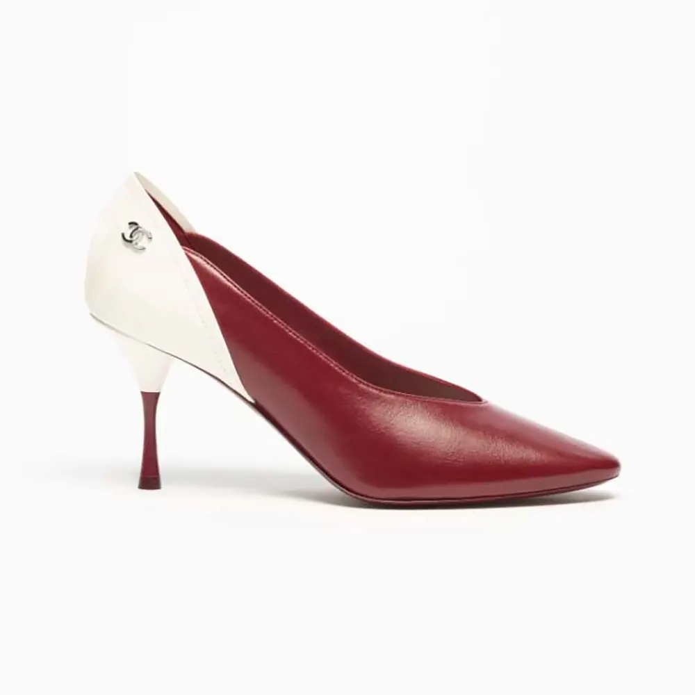 Chanel Women Pumps Lambskin & Calfskin-Burgundy & White G47474 (1) Chanel Women Pumps Lambskin & Calfskin-Burgundy & White G47474