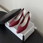 Chanel Women Pumps Lambskin & Calfskin-Burgundy & White G47474