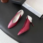 Chanel Women Pumps Lambskin & Calfskin-Burgundy & White G47474