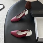 Chanel Women Pumps Lambskin & Calfskin-Burgundy & White G47474