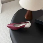 Chanel Women Pumps Lambskin & Calfskin-Burgundy & White G47474