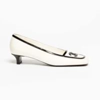 Chanel Women Pumps Lambskin & Patent Calfskin-White & Black G47520