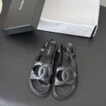 Chanel Women Sandals Crumpled Shiny Lambskin-Black G47565 - Image 2