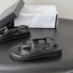 Chanel Women Sandals Crumpled Shiny Lambskin-Black G47565 - Image 5