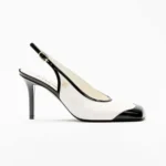 Chanel Women Slingbacks Lambskin & Patent Calfskin-White & Black G47647