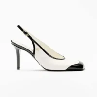 Chanel Women Slingbacks Lambskin & Patent Calfskin-White & Black G47647