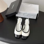 Chanel Women Slingbacks Lambskin & Patent Calfskin-White & Black G47647