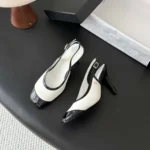 Chanel Women Slingbacks Lambskin & Patent Calfskin-White & Black G47647