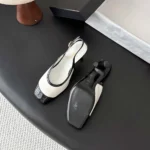 Chanel Women Slingbacks Lambskin & Patent Calfskin-White & Black G47647