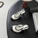 Chanel Women Slingbacks Lambskin & Patent Calfskin-White & Black G47647
