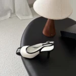 Chanel Women Slingbacks Lambskin & Patent Calfskin-White & Black G47647