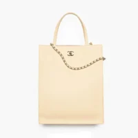 Chanel Women Small Shopping Bag Calfskin & Gold-Tone Metal-Beige