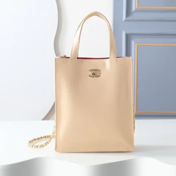 Chanel Women Small Shopping Bag Calfskin & Gold-Tone Metal-Beige