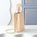 Chanel Women Small Shopping Bag Calfskin & Gold-Tone Metal-Beige