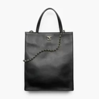 Chanel Women Small Shopping Bag Calfskin & Gold-Tone Metal-Black