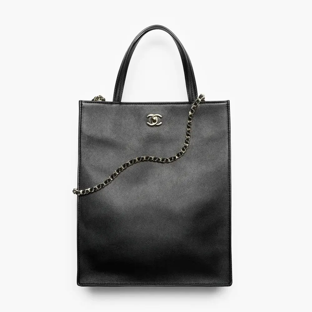 Chanel Women Small Shopping Bag Calfskin & Gold-Tone Metal-Black (1) Chanel Women Small Shopping Bag Calfskin & Gold-Tone Metal-Black