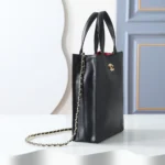 Chanel Women Small Shopping Bag Calfskin & Gold-Tone Metal-Black - Image 4