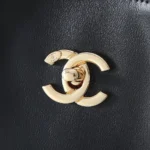 Chanel Women Small Shopping Bag Calfskin & Gold-Tone Metal-Black - Image 7