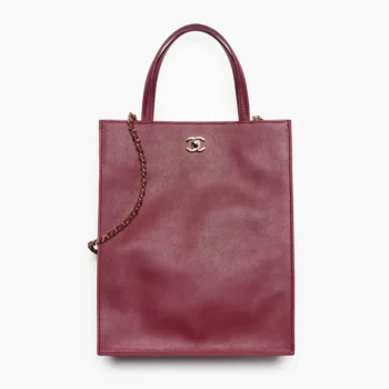 Chanel Women Small Shopping Bag Calfskin & Gold-Tone Metal-Dark Burgundy