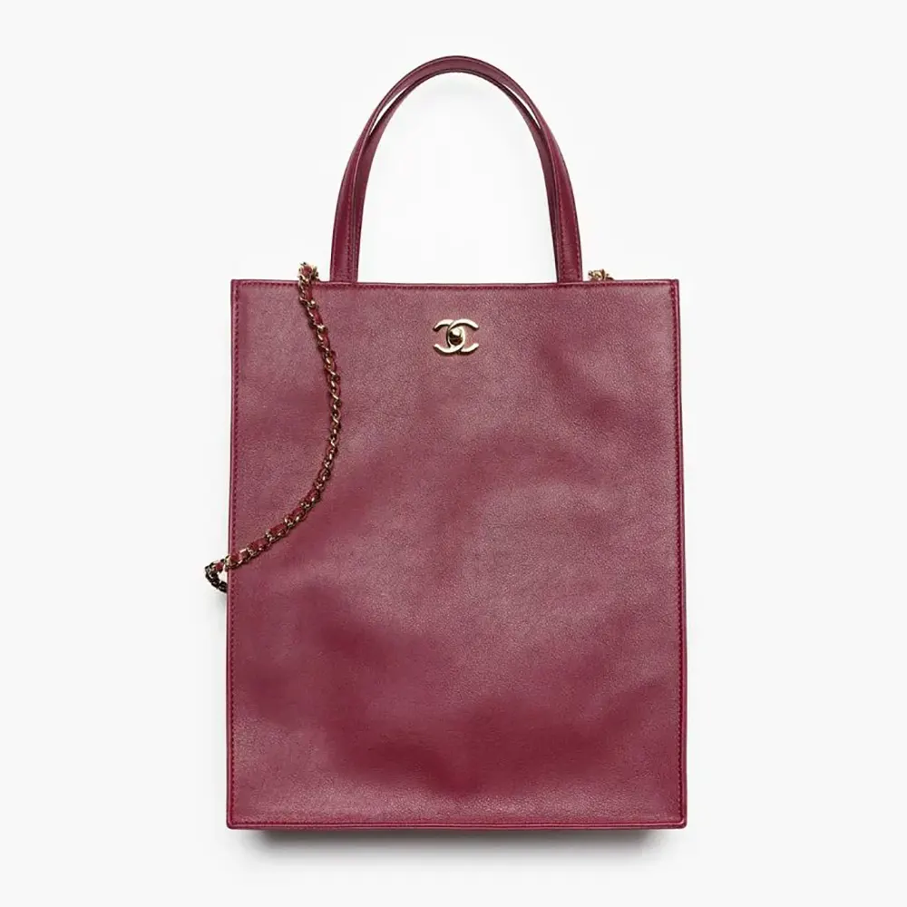 Chanel Women Small Shopping Bag Calfskin & Gold-Tone Metal-Dark Burgundy (1) Chanel Women Small Shopping Bag Calfskin & Gold-Tone Metal-Dark Burgundy