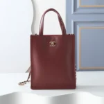 Chanel Women Small Shopping Bag Calfskin & Gold-Tone Metal-Dark Burgundy