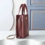 Chanel Women Small Shopping Bag Calfskin & Gold-Tone Metal-Dark Burgundy