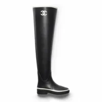 Chanel Women Thigh High Rainboot Rubber Black & White