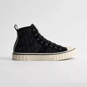 Dior Unisex Hooper High-Top Sneaker Black Dior Oblique Jacquard and Black Suede Calfskin